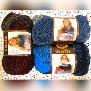 Lion Brand Scarfie Yarn 3 Colors: Teal/Silver, Charcoal/ Aqua & Oxford/ Claret
